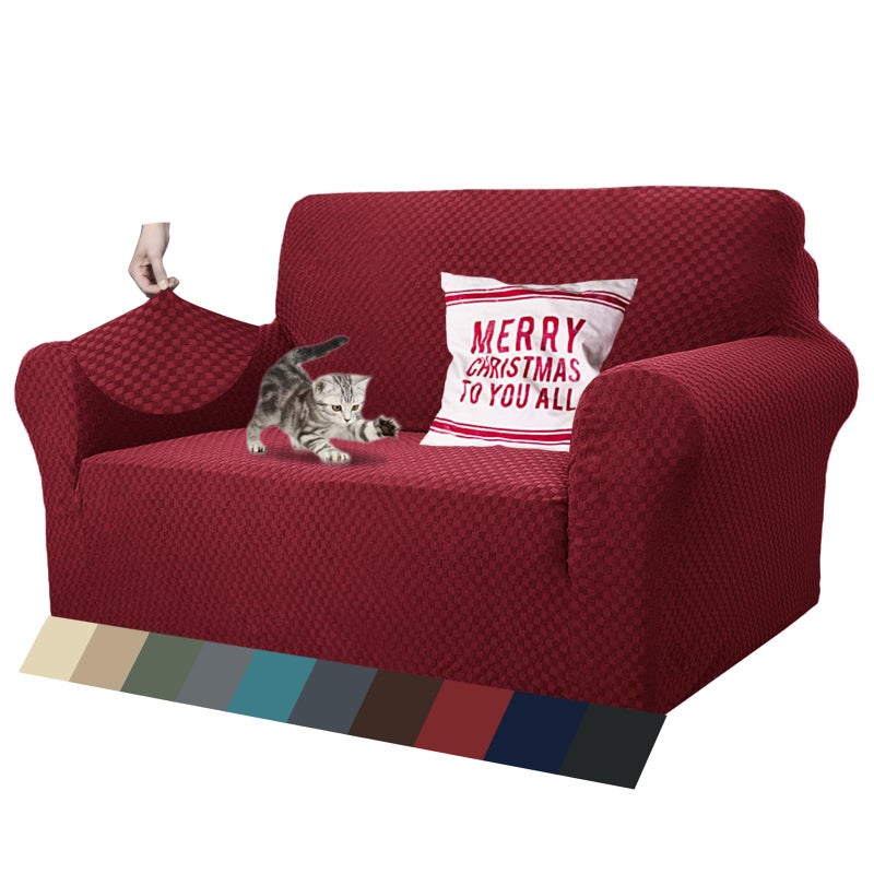 ZNSAYOTX 1 Piece Jacquard Couch Covers for 2 Cushion Couch High Stretch Loveseat Slipcover for Pets Dogs Anti Slip Love Seat Sofa Slipcover Furniture Protector (Loveseat, Wine Red) - Image 1